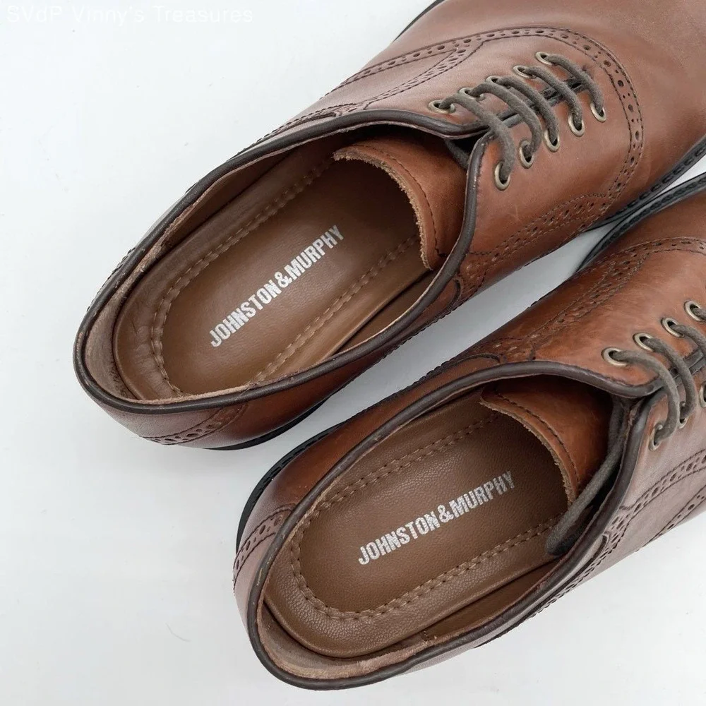 Johnston & Murphy Men's Brown Leather Wingtip Oxford Dress Shoes Size 10 M